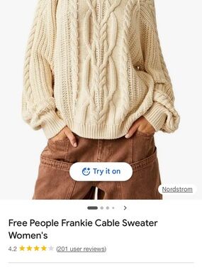 Free People Cable Knit Crew Sweater in Cream